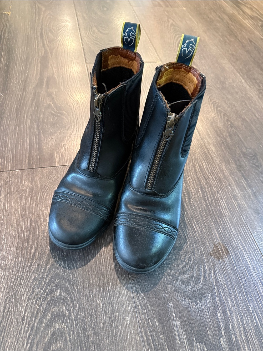 Kids Black Front-Zip Riding Boots with Pull Tab